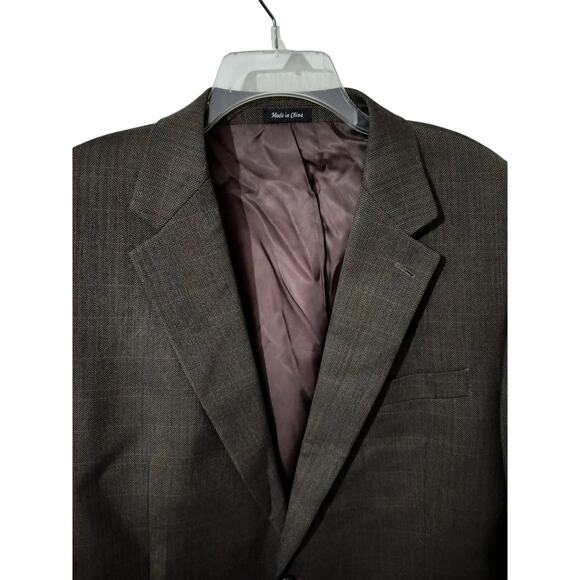 M607)IZOD Pure wool Woolmark Brown 
Herringbone Two button Blazer Sport Coat 44L - Picture 2 of 12